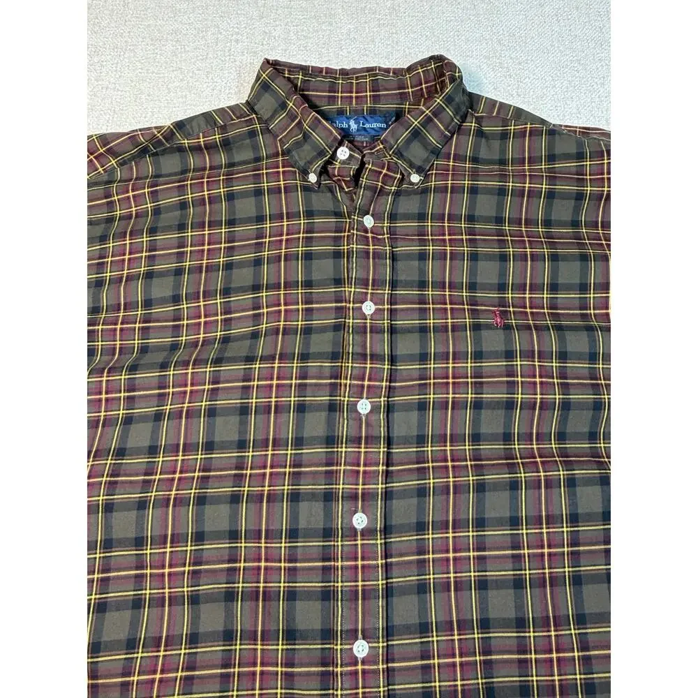 Ralph Lauren Men 2XL Brown Plaid Blake Long Sleeve Ivy League Casual Shirt